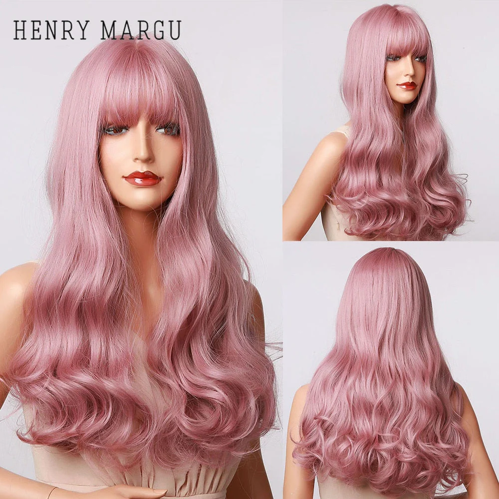 Pure Blonde Synthetic Hair Wigs Long Water Wave Wig for Women Colored Cosplay Lolita Wig with Bangs Heat Resistant - Deanwangkt