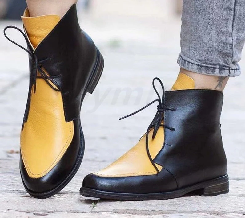 DEANWANGKT England Style  Boots for Women New Autumn Winter PU Leather Short Ankle Boots Ladies Motorcycle Boots Women Shoes - Deanwangkt