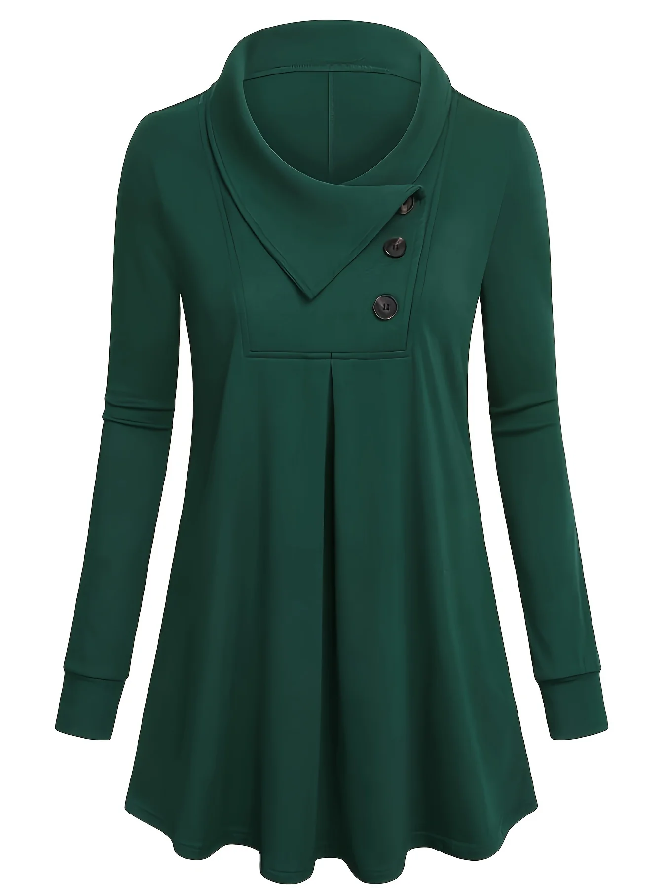 deanwangkt-1 Solid Button Front Pleated Top, Casual Long Sleeve Top For Spring & Fall, Women's Clothing - Deanwangkt