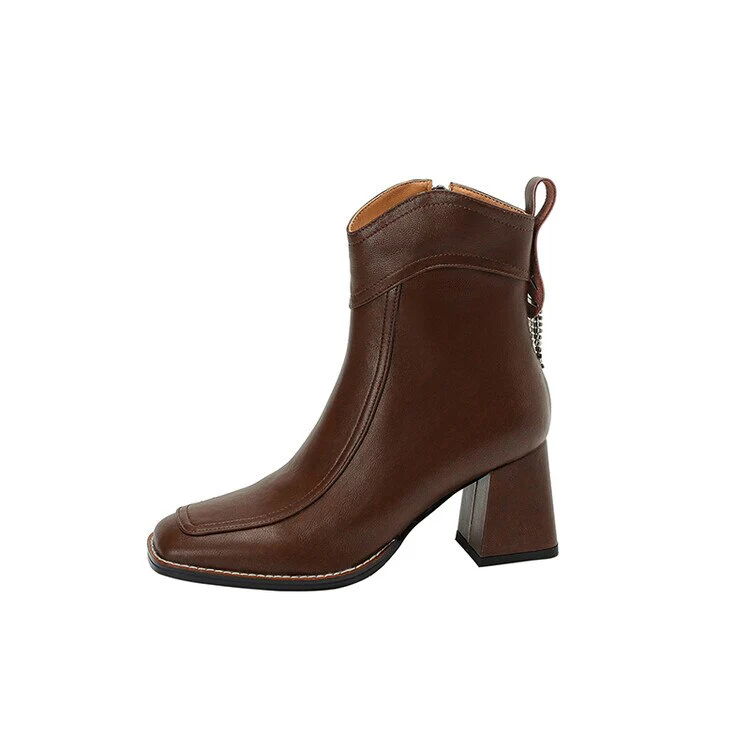 deanwangkt Autumn Boots   NEW Fashion Women Shoes Split Leather Boots Square Toe Chunky Heel Shoes Winter Zipper Modern Boots Women Solid High Heel Boots - Deanwangkt