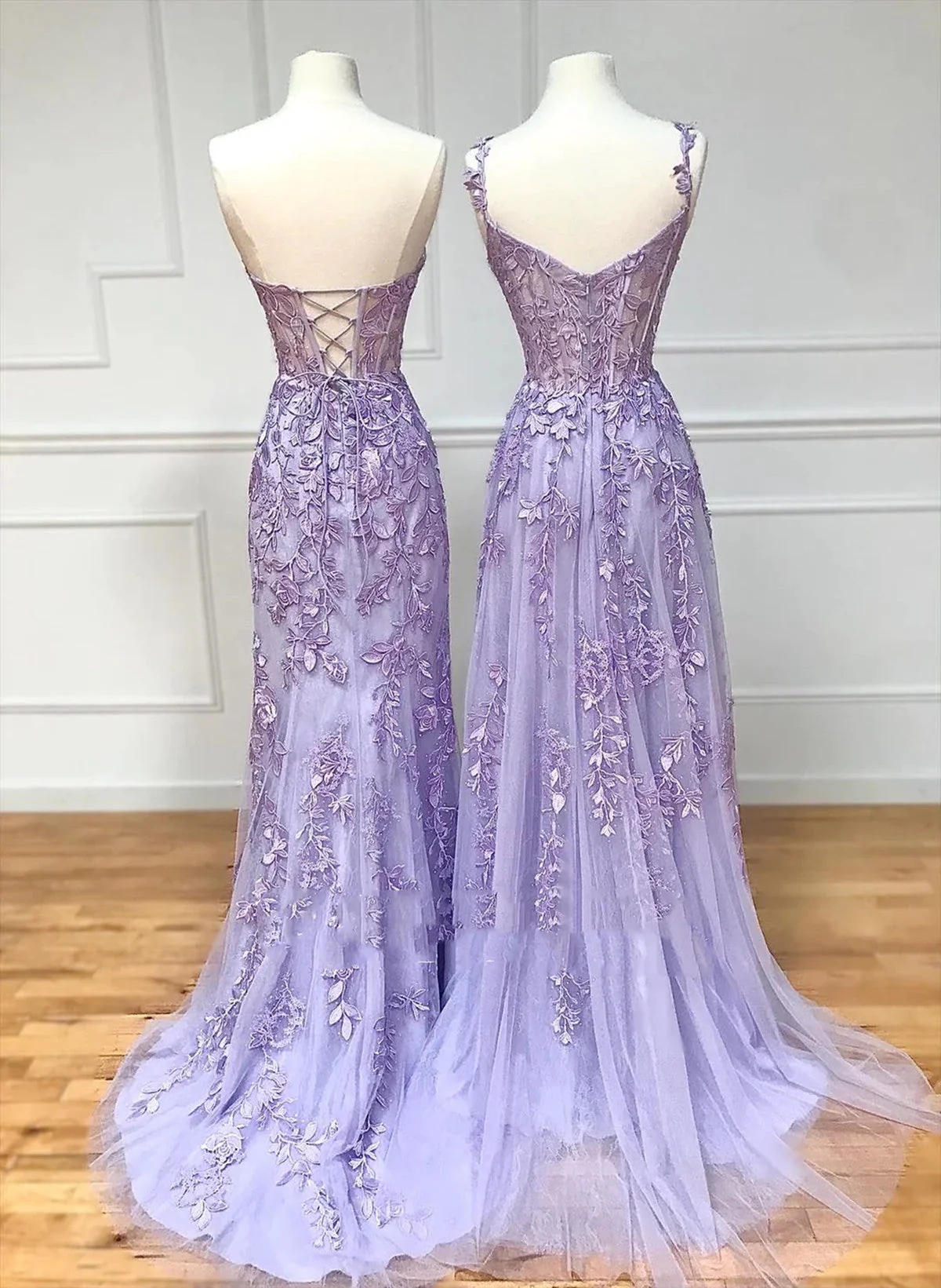 Solvbao Beautiful Purple Tulle with Lace Long Formal Dress, Purple Lace Prom Dress - Deanwangkt