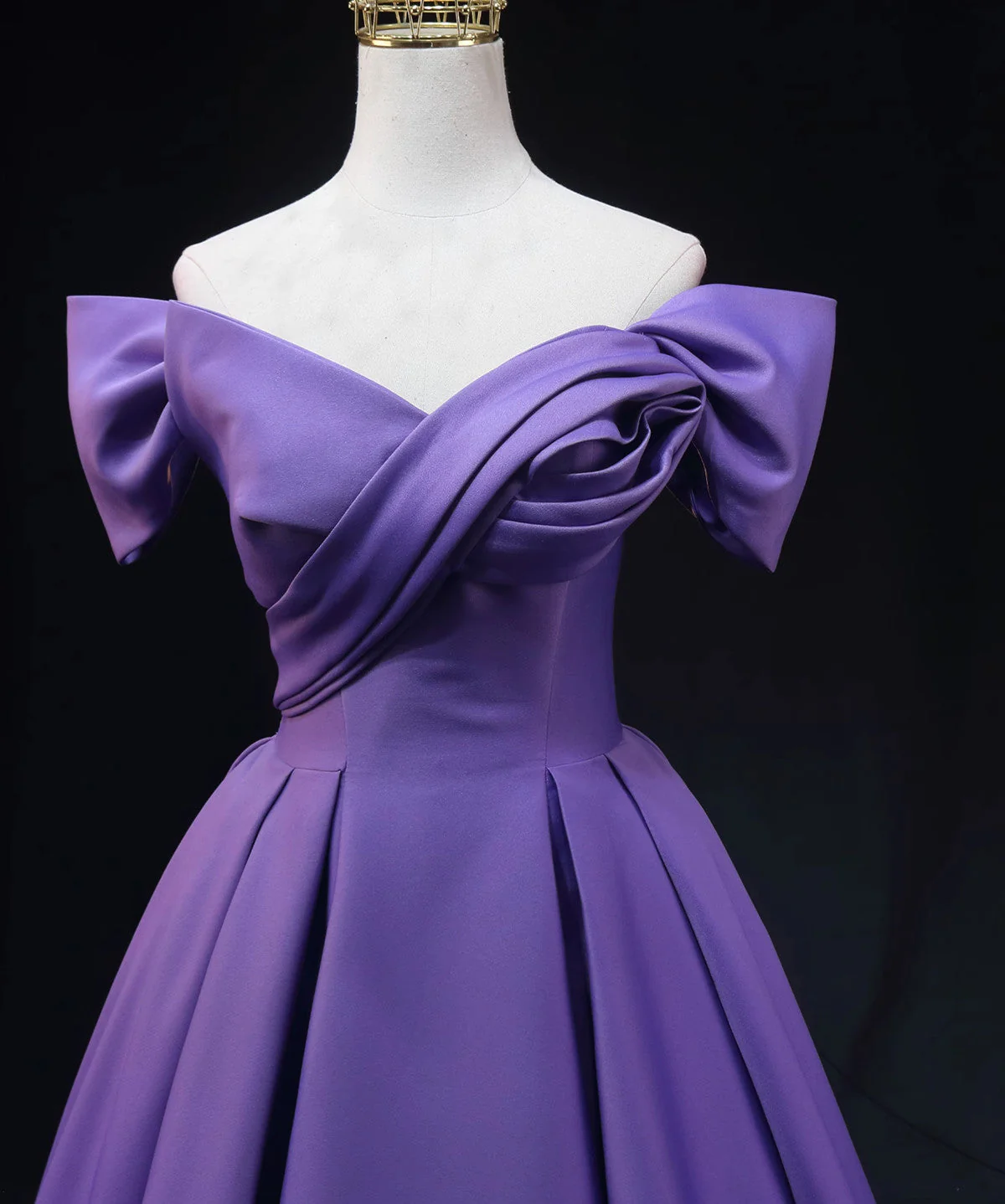 Solvbao Purple Satin Simple Off Shoulder Evening Dress, Purple Long Prom Dress - Deanwangkt