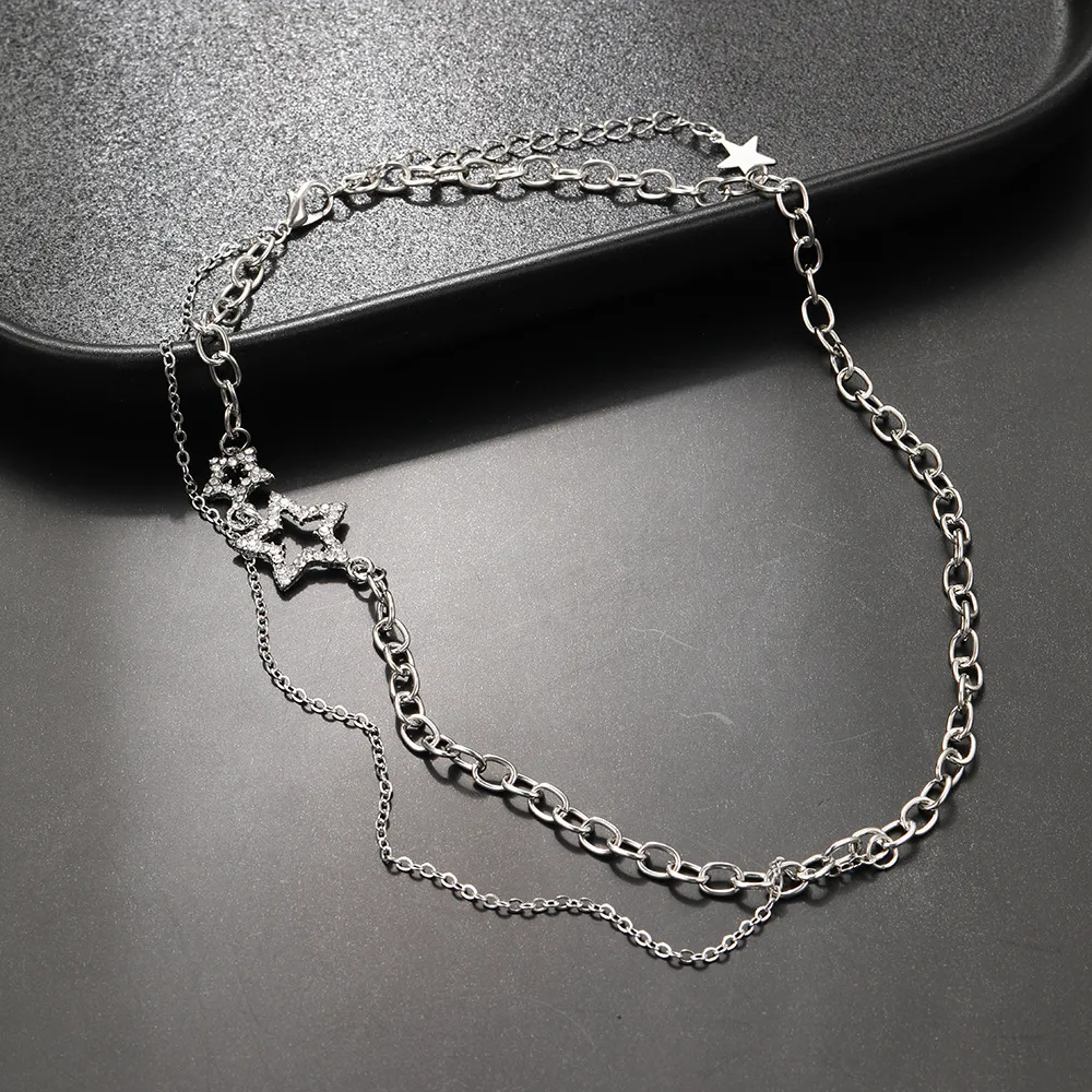 deanwangkt Y2K Star Zircon Pendant Necklace for Women Luxury Sweet Cool Girl Punk Heart Clavicle Chain New Fashion Jewelry Party Gift - Deanwangkt