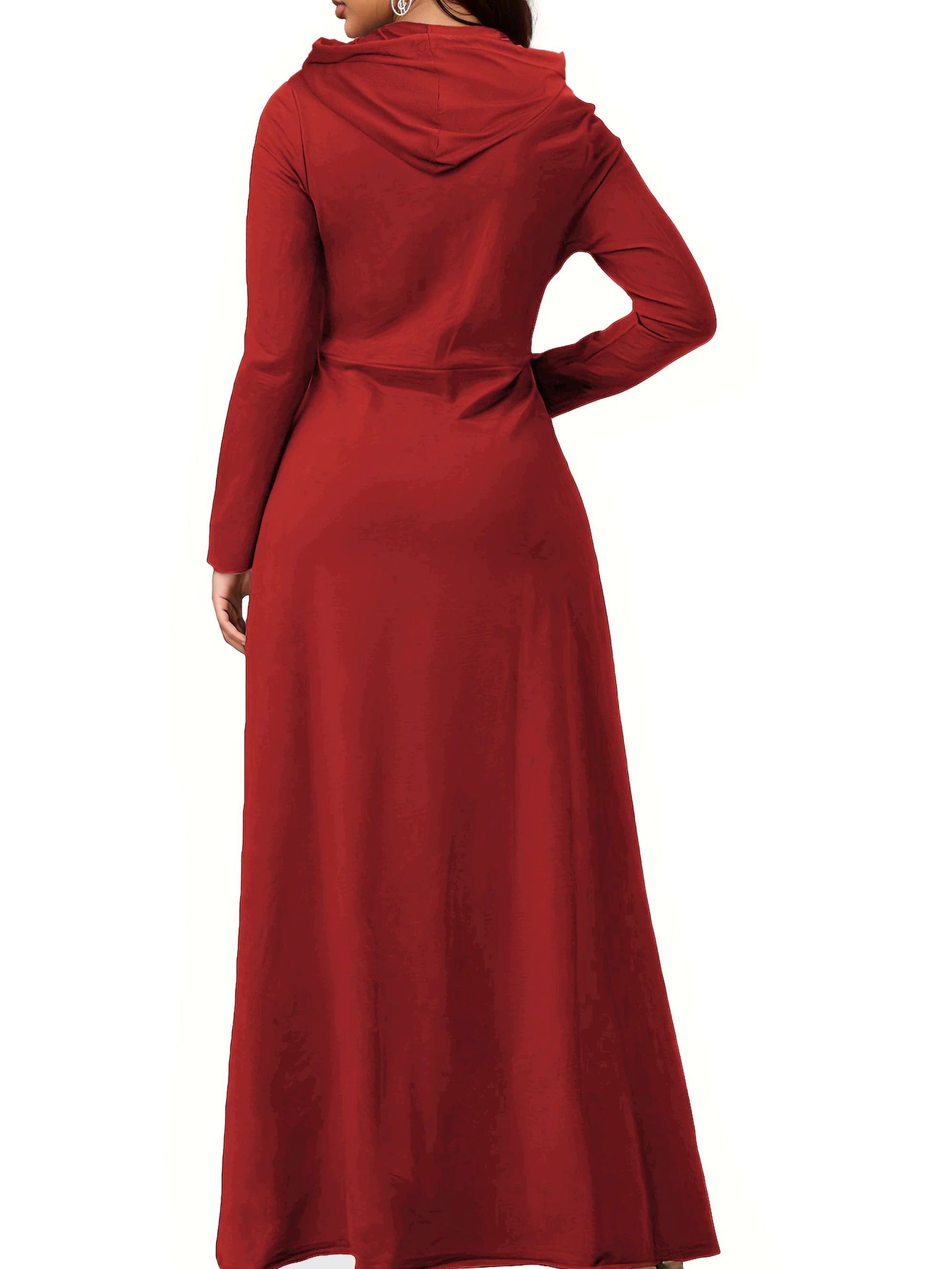 deanwangkt-1  Pocket Front Drawstring Hooded Dress, Casual Solid Long Sleeve Maxi Dress, Women's Clothing - Deanwangkt