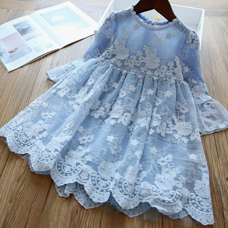 deanwangkt Elegant Flower Girls Dress Wedding Party Princess Dress Casual Kids Clothes Lace Long Sleeves Dress Children's Vestidos For 3-8T - Deanwangkt