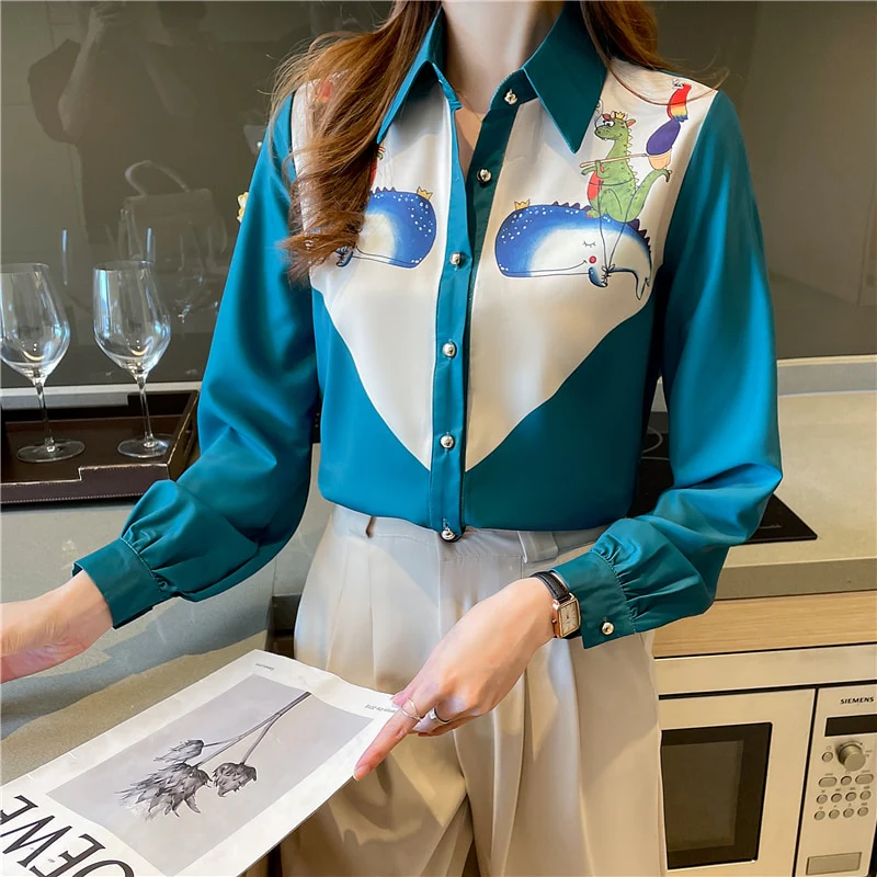 deanwangkt fashion printing ladies shirts Women's Blouses  Spring Summer Long Sleeve Shirts Tops Blusas Mujer - Deanwangkt