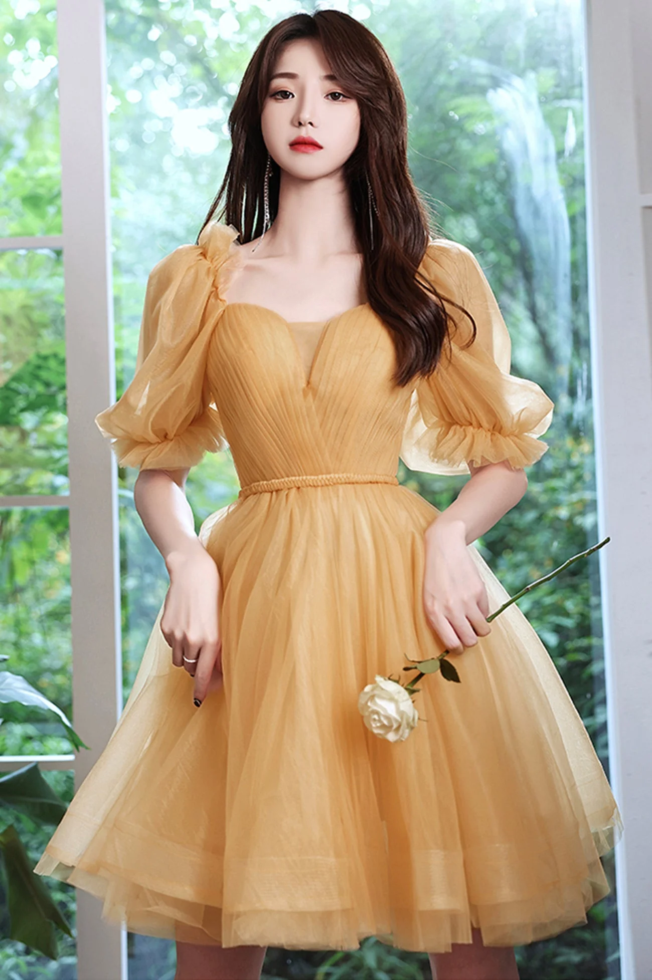 solvbao Yellow Tulle Short A-Line Prom Dress, Yellow Party Dress - Deanwangkt