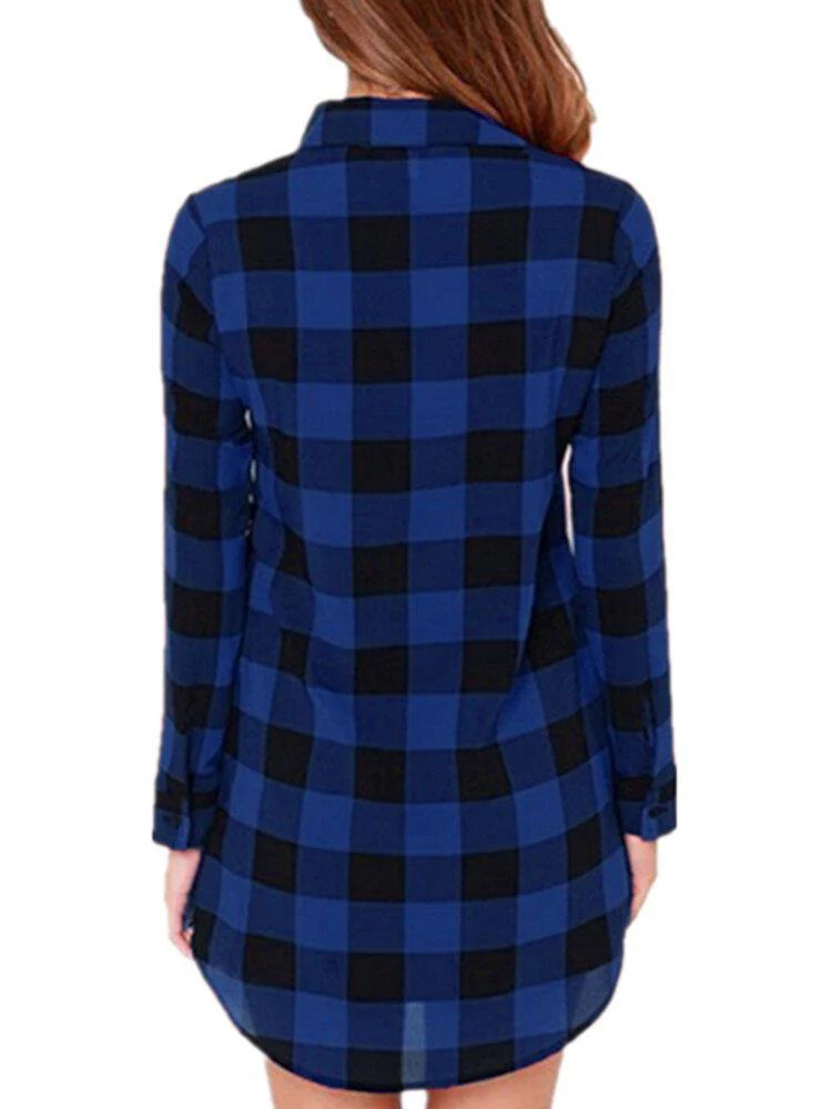 deanwangkt Women Plaid Casual Loose Fit Simple Long Sleeve Shirt - Deanwangkt