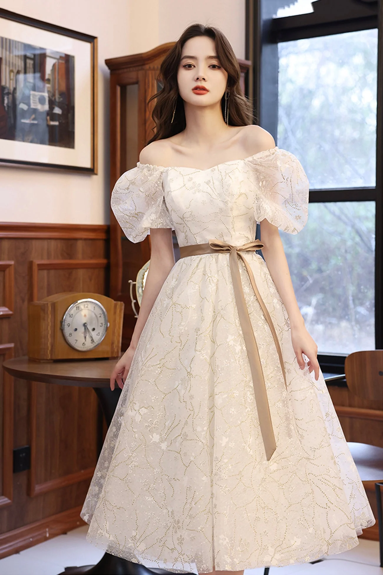 solvbao White Tulle Short Sleeve Prom Dress, Cute A-Line Party Homecoming Dress - Deanwangkt