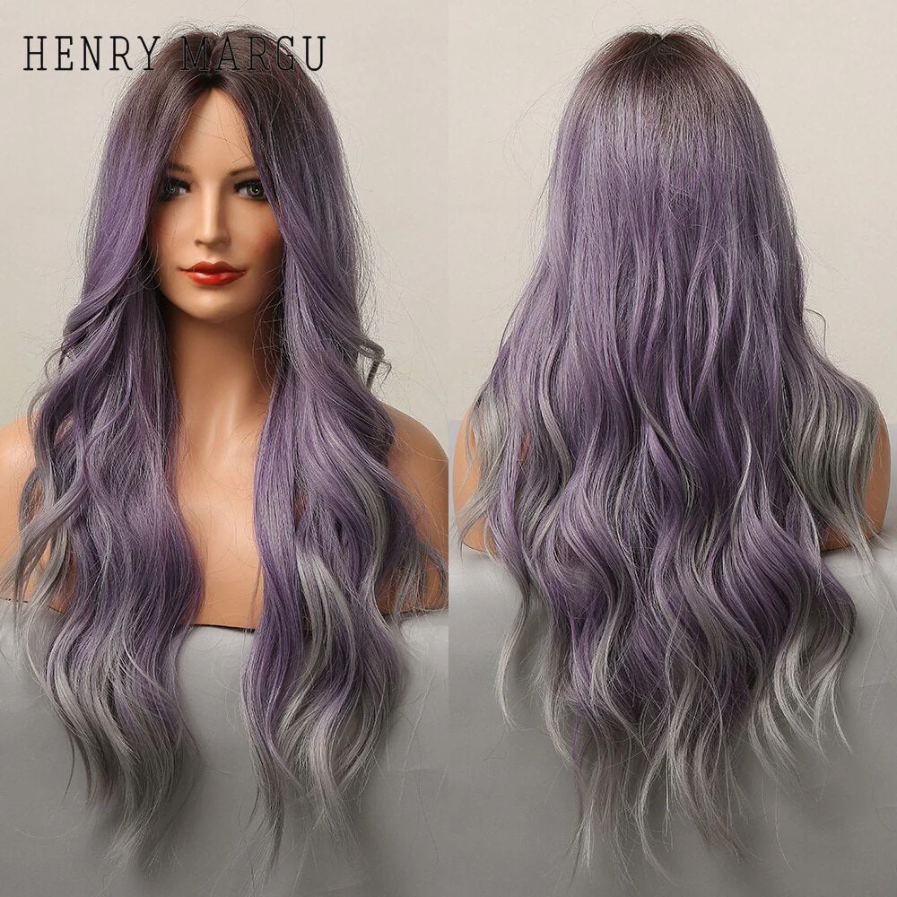 Long Ombre Brown Light Ash Platinum Blonde Wavy Wigs Cosplay Party Synthetic Wig for Women High Temperature Fibre - Deanwangkt