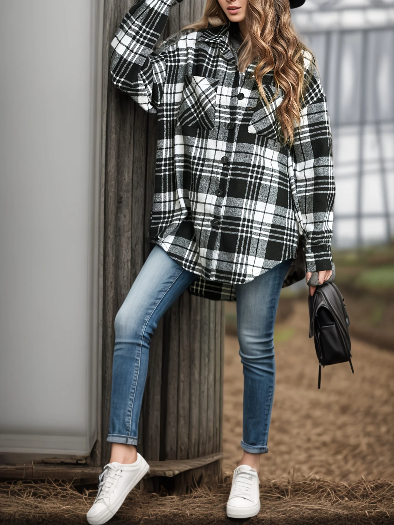Plaid Pattern Button Front Jacket, Casual Long Sleeve Outwear For Spring & Fall, Women's Clothing - Deanwangkt