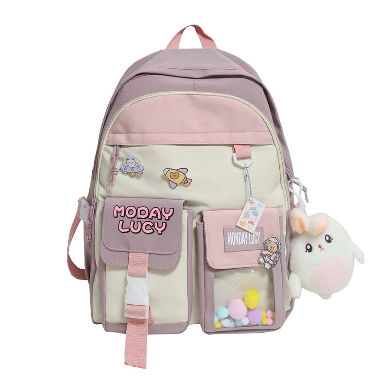 deanwangkt Women Cute Backpack High Capacity Female Harajuku School Bag College Lady Kawaii Cartoons Backpack Fashion Book Girl Bag Student - Deanwangkt