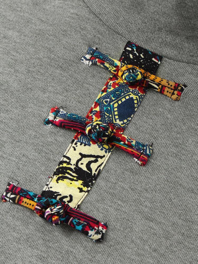 deanwangkt Women Embroidered Patchwork Frog Button Long Sleeve Retro Midi Dresses - Deanwangkt