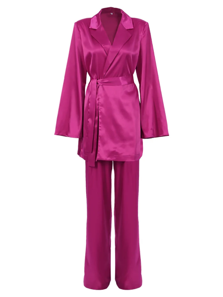 deanwangkt  Solid Ladies Pink Blazer Fashion Spring  Long Sleeve Oversized Women Blazer Coat Elegant Sashes Satin Jackets - Deanwangkt