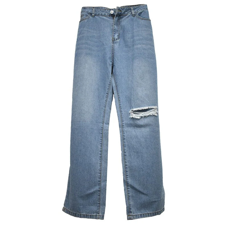 deanwangkt Denim Ripped Jeans For Women Cargo Pants Women Mom Jean High Waist Jeans Fashion Holes Thin Women's Baggy Jeans Long trousers - Deanwangkt