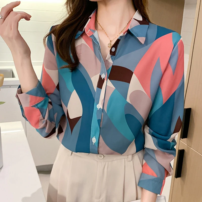 deanwangkt printing ladies shirts Women's chiffon Blouses Spring Autumn Long Sleeve Shirts Tops Blusas Mujer - Deanwangkt
