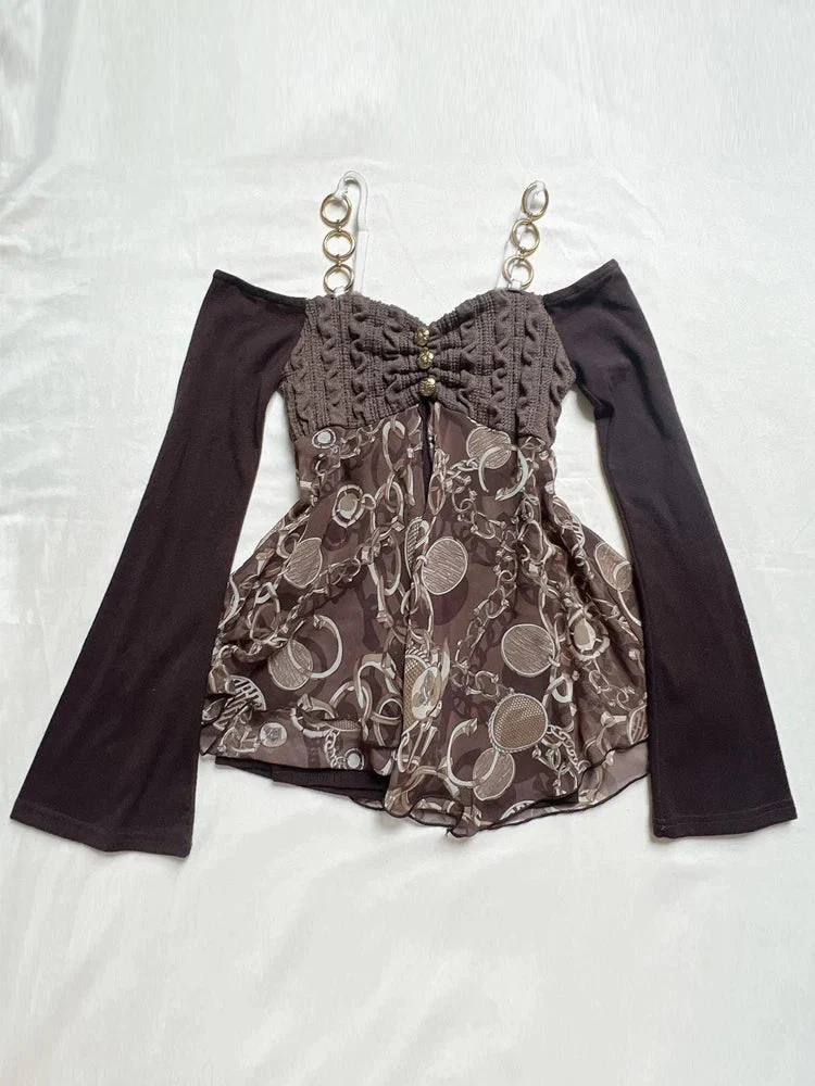 deanwangkt Y2K Gothic Clothes Crop Tops Off White Lolita Women Tops Gyaru  Long Sleeve Tops Cyber Lace Top Exposure Simple Clothes - Deanwangkt