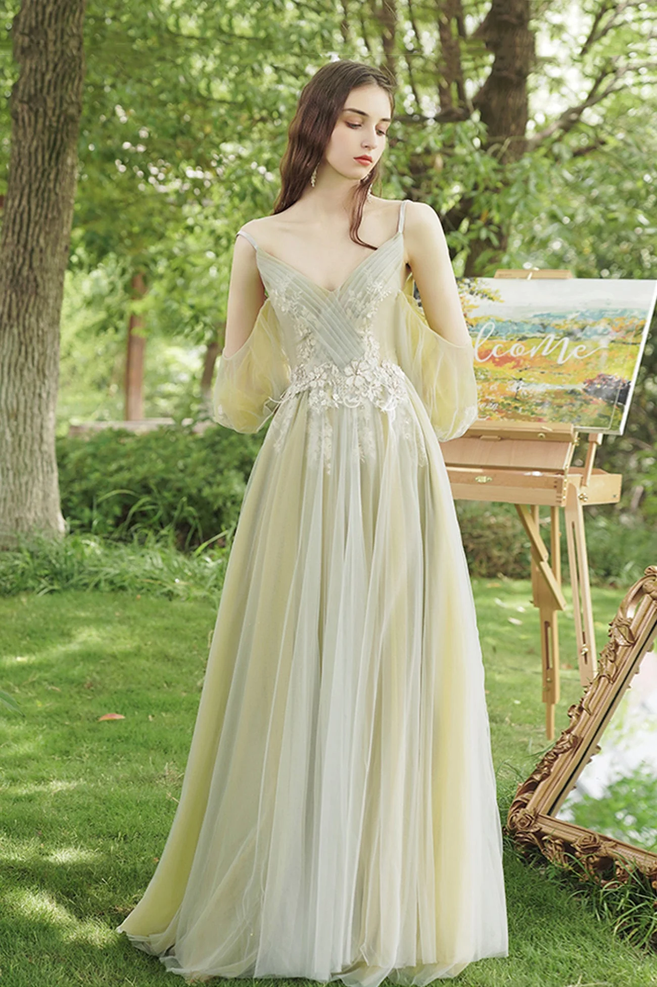 solvbao Green Lace Long Prom Dress, A-Line Evening Dress - Deanwangkt