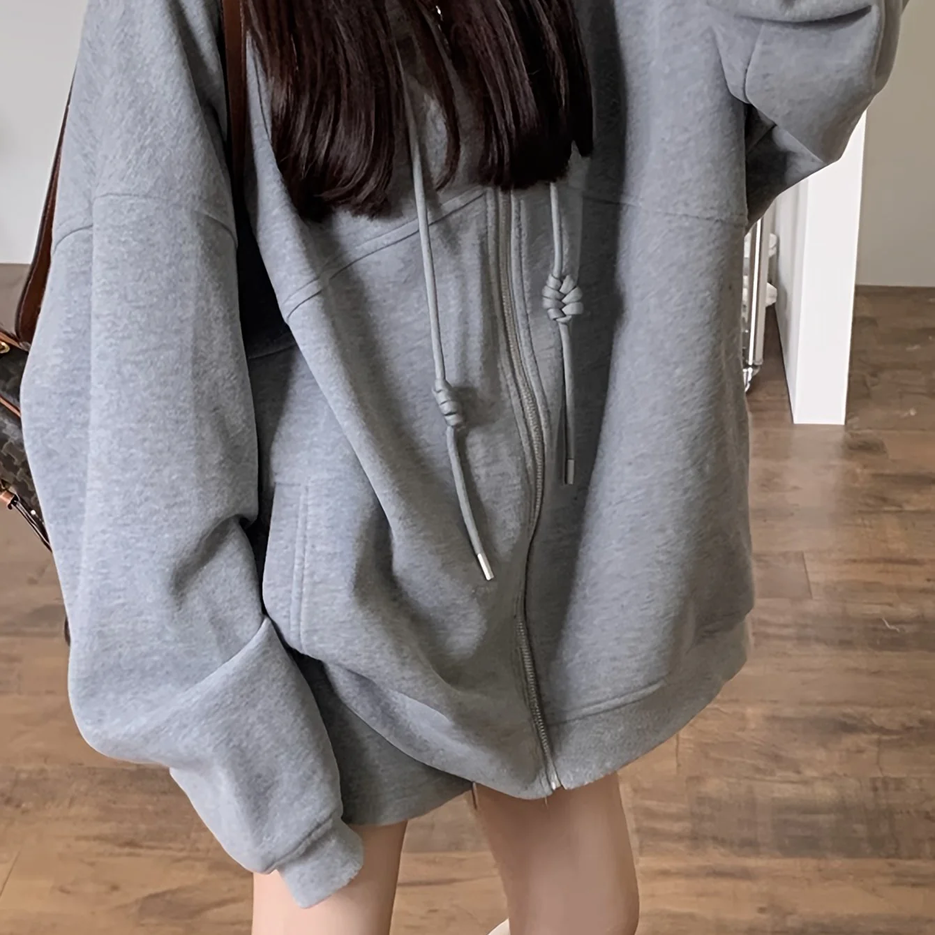 deanwangkt  Solid Color Zip-up Drawstring Hoodie, Casual Long Sleeve Slant Pockets Jacket, Women's Clothing - Deanwangkt