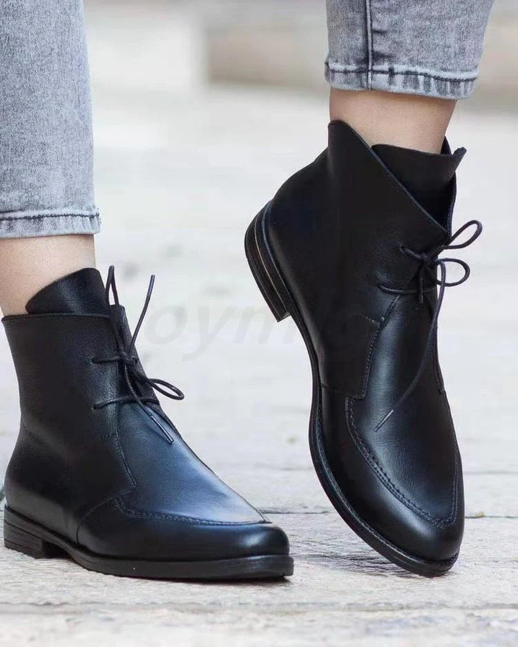DEANWANGKT England Style  Boots for Women New Autumn Winter PU Leather Short Ankle Boots Ladies Motorcycle Boots Women Shoes - Deanwangkt