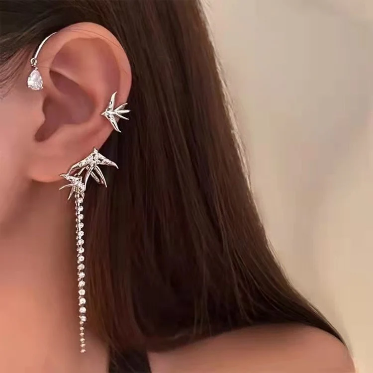 DEANWANGKT 20 Style Luxury Shiny Crystal Rhinestone Long Tassel Ear Cuff No Pierced Ear Clip Earrings For Women Wedding Korean Trend Jewelry - Deanwangkt