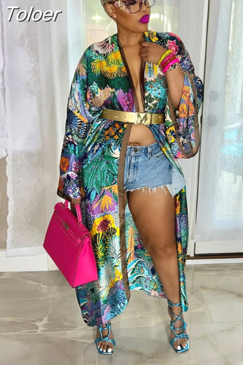 deanwangkt Fashion Printed Satin Shirts for Women Long Kimono Beach Cover Ups Ladies Blouse Vacation Oversized Cardigan D37-EF30 - Deanwangkt