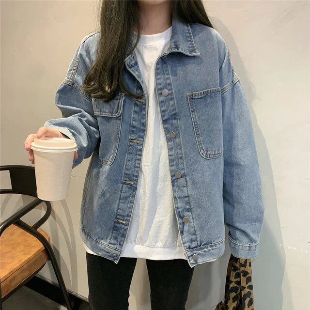 deanwangkt Jean Jacket Women Clothes Oversized Jeans Denim Coat Korean Coats Spring Fall  New Jackets For Women Solid Casual - Deanwangkt
