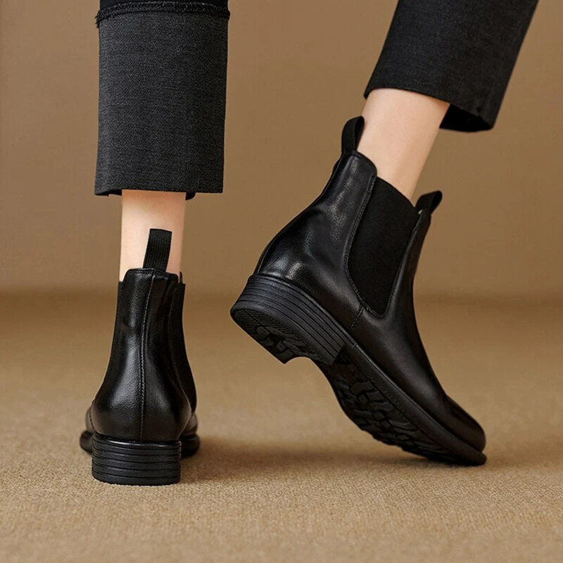 deanwangkt Autumn Shoes    Autumn Women Boots Genuine Leather Boots Women Round Toe Chunky Heel Boots Winter NEW Short Boots Retro Leather Shoes for Women - Deanwangkt