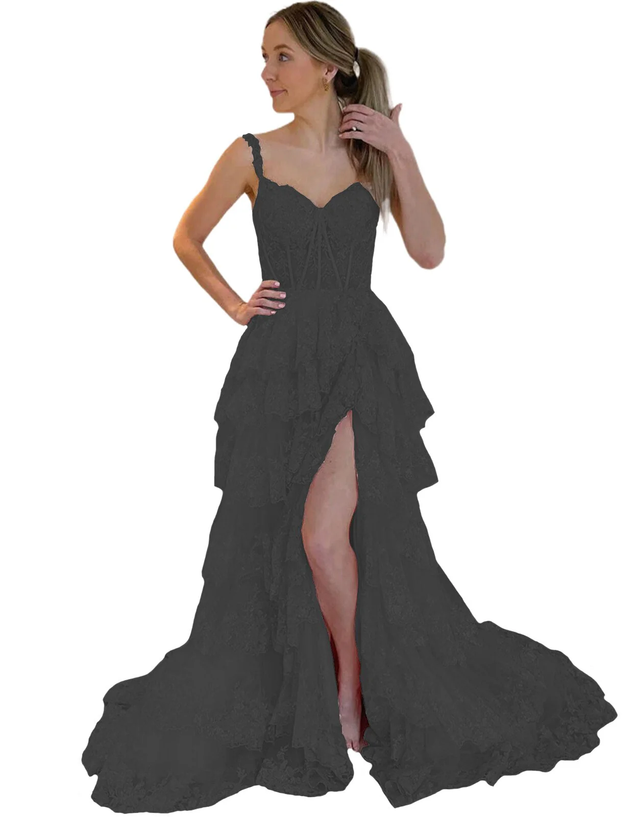 deanwangkt  Lace Beaded Prom Dresses Split Sweet 15 Appliques Girls Birthday Evening Formal Party Quinceanera Sequins Women Gown - Deanwangkt