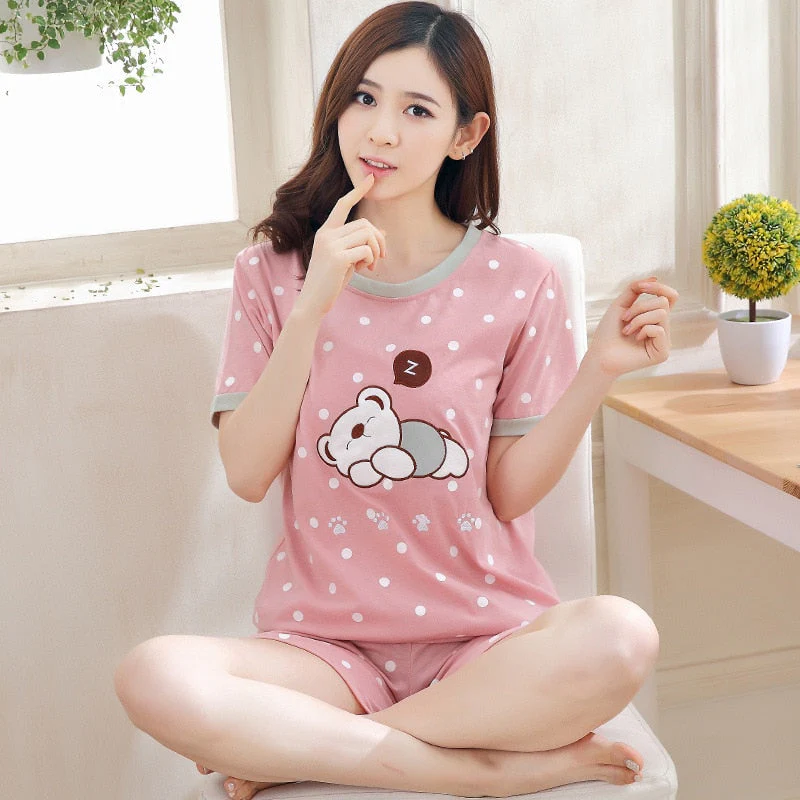 Girl Sleepwear Cartoon Summer Women Pajamas Set Pijama Short Women Pyjamas Suit Female Clothing  Nightwear - Deanwangkt