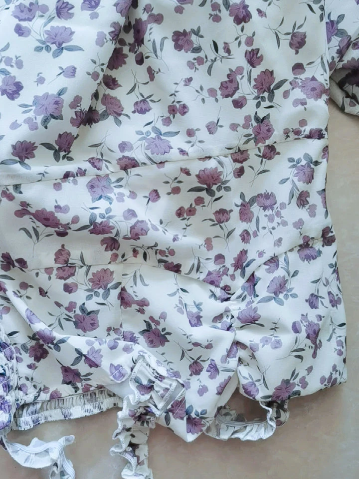 Floral Slip Dress Ladies Mini A-line Strap Dress  High Waist Ruched Purple Sundress For Women Spring  Clothing Robe Femme Fairy Dress - Deanwangkt