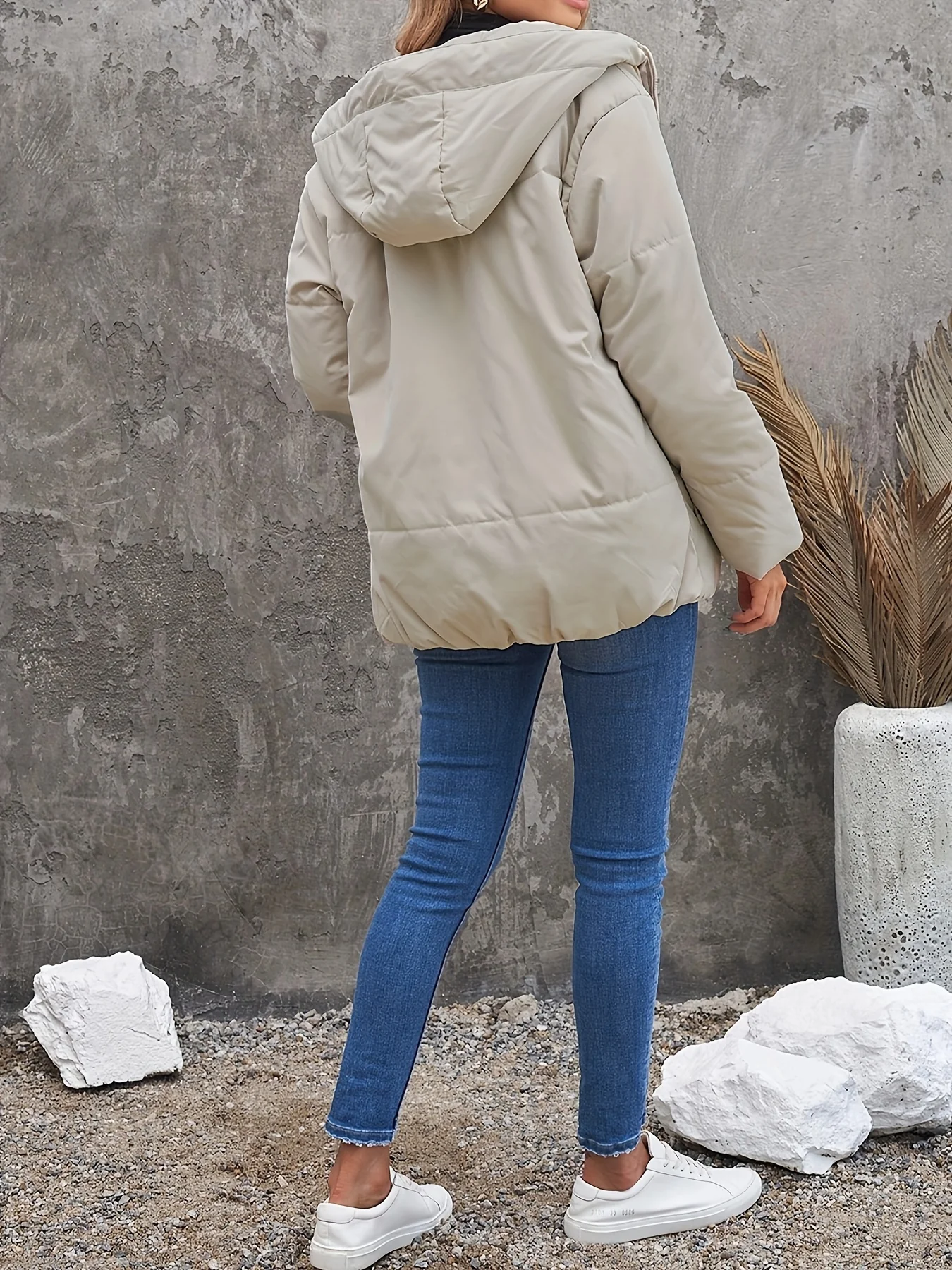 Zip Up Drawstring Coat, Casual Long Sleeve Hooded Winter Outerwear, Women's Clothing - Deanwangkt