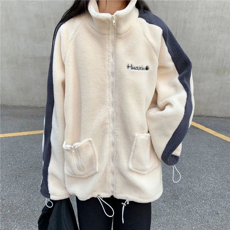 deanwangkt Oversize Women Hoodie Korean Fashion Autumn Winter Warm Harajuku Lamb Wool Zipper Hoodies Casual Thick Sweatshirt Loose - Deanwangkt