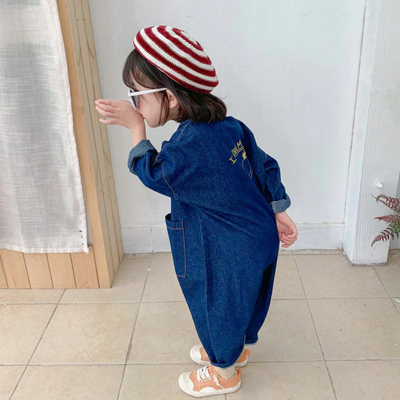 Children Clothing Jumpsuit Autumn New Boys Girls Casual Letter Tooling Denim Baby Kids Clothes Japanes & Korean Style 1-7 Y - Deanwangkt