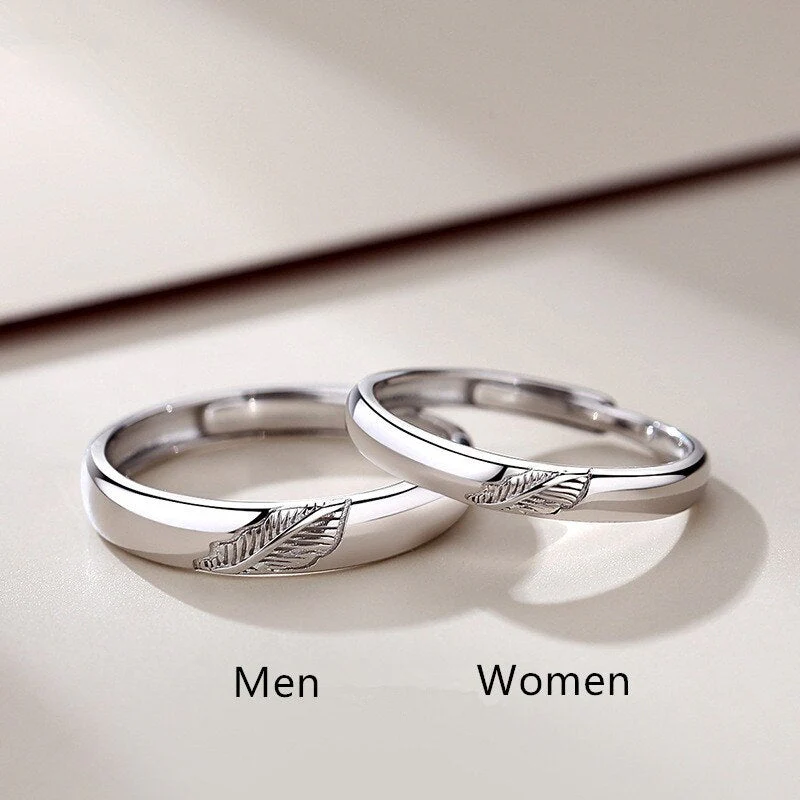DEANWANGKT Sterling Silver Angel And Devil Couple Rings Wing Feather Opening Rings For Women Men Lovers Party Jewelry - Deanwangkt