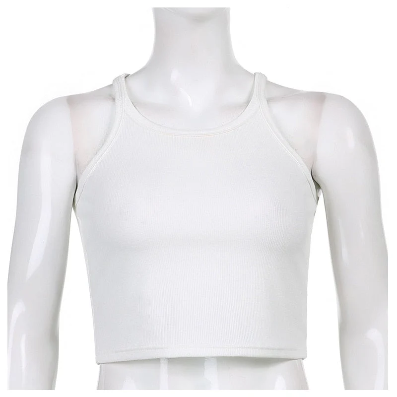 deanwangkt Casual White Sleeveless Cotton Cami Top Women Fashion Ribbed Crop Top Tees Ladies Basic Fitness Camisole Summer - Deanwangkt