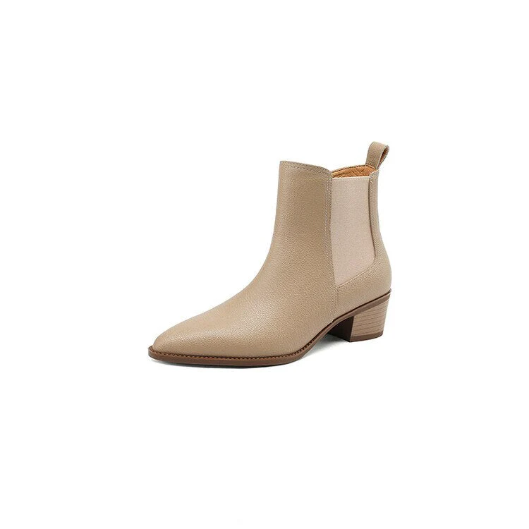 deanwangkt  fashion inspo   NEW Autumn Boots Women Split Leather Shoes for Women Pointed Toe Chunky Heel Shoes Retro Zipper Short Boots Black Ankle Boots - Deanwangkt