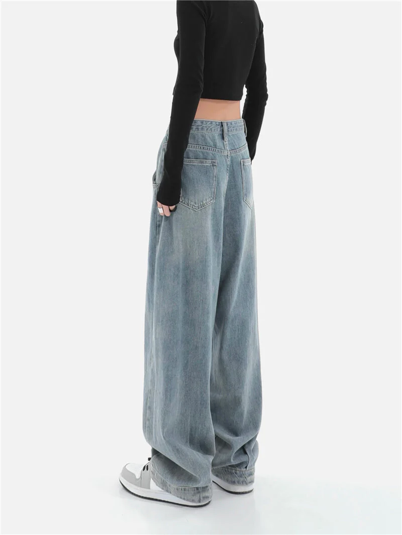 deanwangkt Summer Fashion Women Harajuku Jeans Wide Leg All-Match Loose Casual Wash Denim Pants Baggy High Street Long Trousers Tide - Deanwangkt