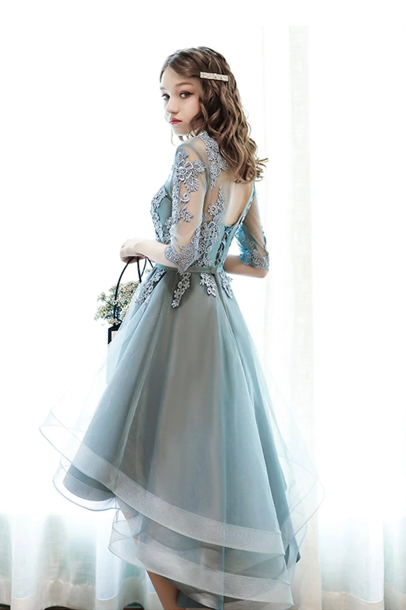 solvbao Cute Lace High Low Prom Dresses, A-Line Party Homecoming Dresses - Deanwangkt