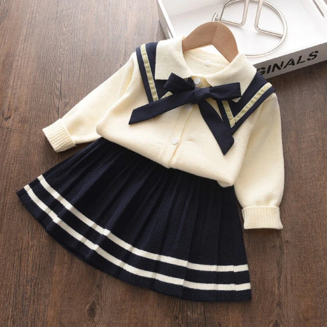 deanwangkt Bear Leader Kids Christmas Sweet Knitwear Suits Girls Baby Plaid Sweaters Coats Suspender Dress Outfits Princess Clothes Sets - Deanwangkt