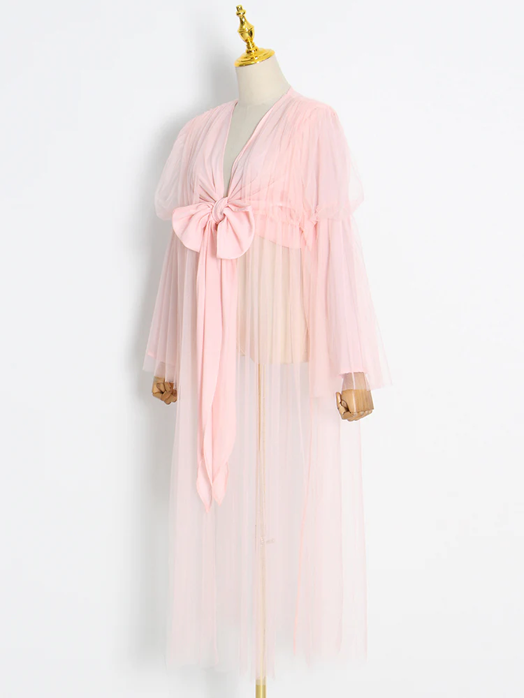 deanwangkt Casual Solid Shirt For Women V Neck Long Sleeve Patchwork Sheer Mesh Blouses Female Spring Clothing Style New - Deanwangkt