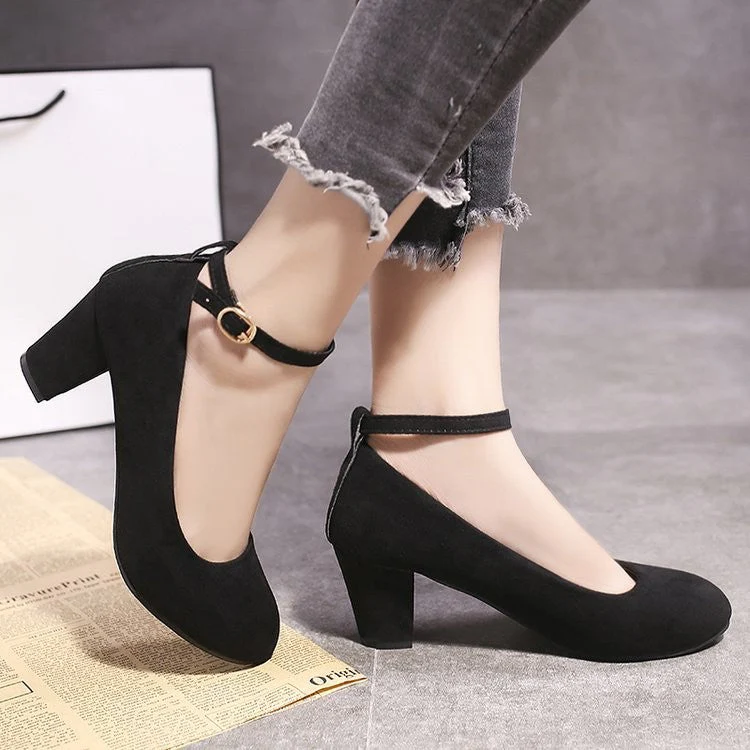 deanwangkt Fashion Women Pumps High Heels Suede Women Shoes Chunky Ankle Work Walking Shoes Sexy Pointed Toe Pumps Ladies Party Shoe - Deanwangkt