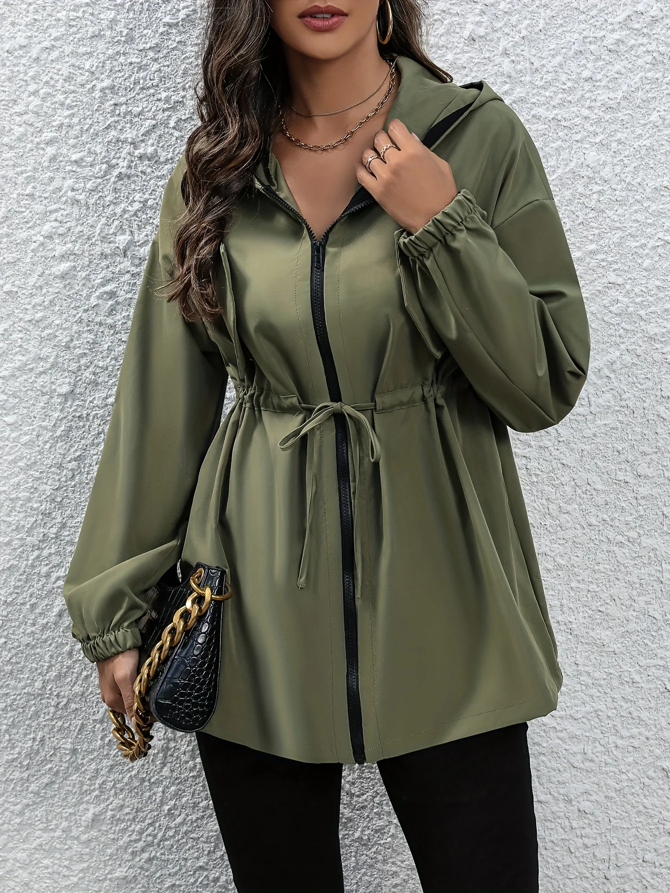 Zip Front Hooded Trench Coat, Casual Long Sleeve Coat For Fall & Winter, Women's Clothing - Deanwangkt