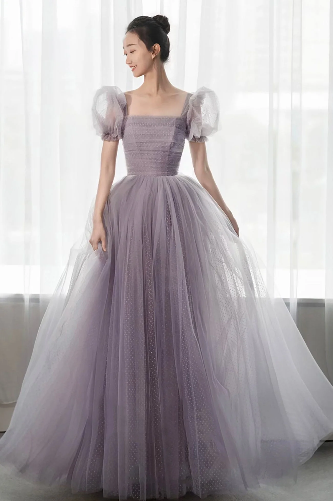 solvbao Purple Tulle Long Prom Dresses, Lovely A-Line Evening Dresses - Deanwangkt