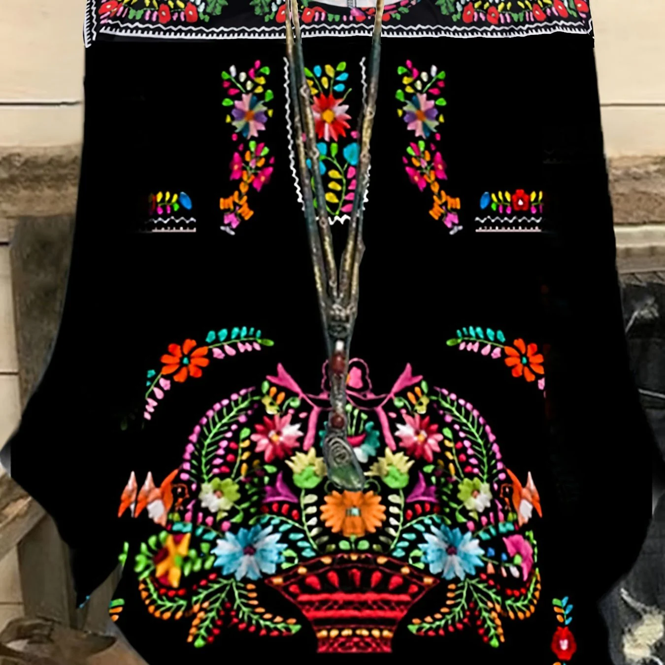 Plus Size Boho Blouse, Women's Plus Tribal Print Long Sleeve Round Neck Asymmetrical Hem T-shirt - Deanwangkt