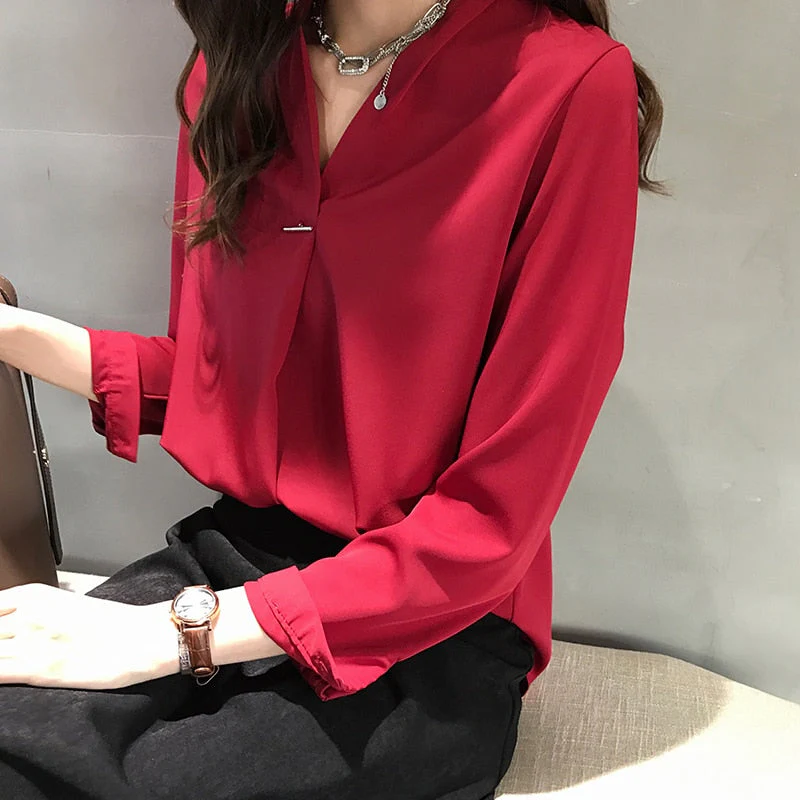 Graduation Gifts  women chiffon blouse shirt long sleeve women shirts fashion womens tops and blouses  3XL 4XL plus size women tops 1681 50 - Deanwangkt