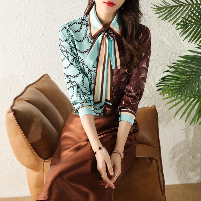 deanwangkt fashion chained printing ladies shirts  Spring Summer women's blouses Long sleeve mujer blusas female tops - Deanwangkt