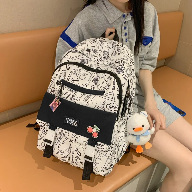 BACK TO COLLEGE  Fashion Waterproof Graffiti Backpack for Teens Student Bookbag Girl Shoolbag Travel Women Mochila College Laptop Bag - Deanwangkt