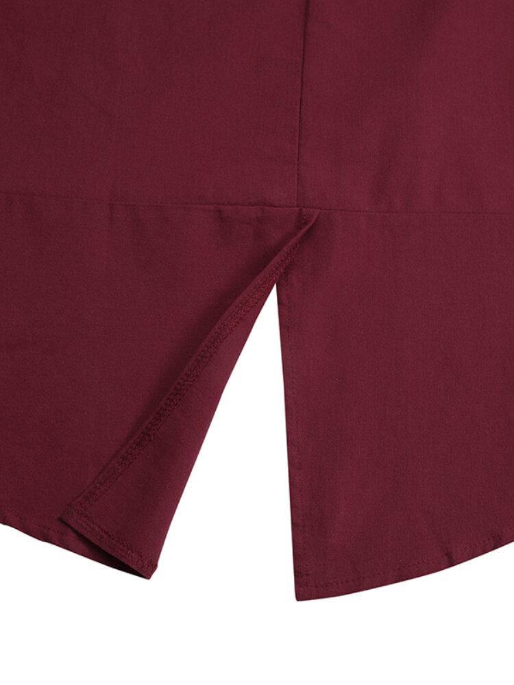 deanwangkt Women Solid Color Lapel Lack Slit Loose Shirt Dress - Deanwangkt