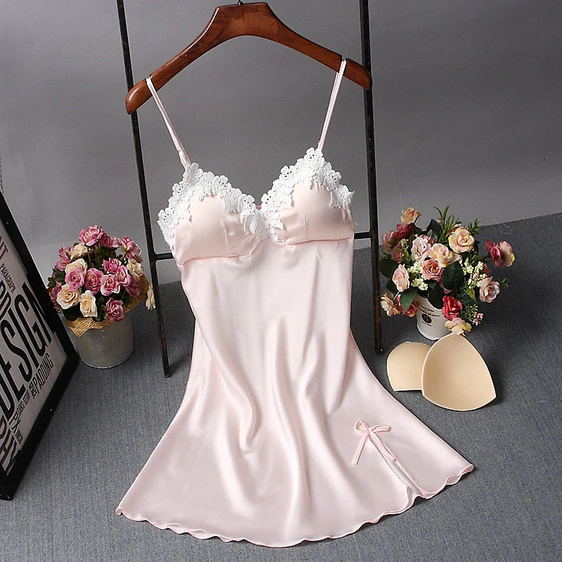 deanwangkt Brand New Chinese Women Robe Satin Nightgown Sexy Nightshirt Sleepwear Lace Bath Gown Summer Casual Home Night Dress Nighty - Deanwangkt